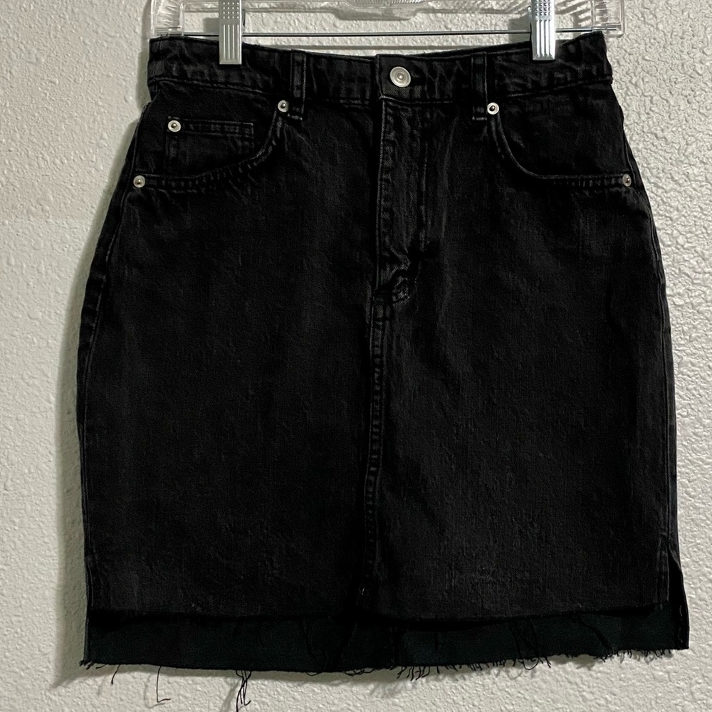 Black denim mini skirt